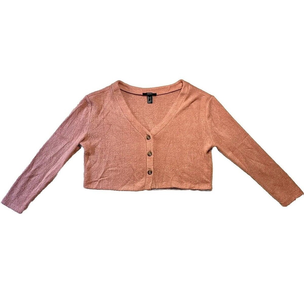 CUTE! SOFT! Pink Cropped Button Up Cardigan Forever 21 Women's Small Sweater Top